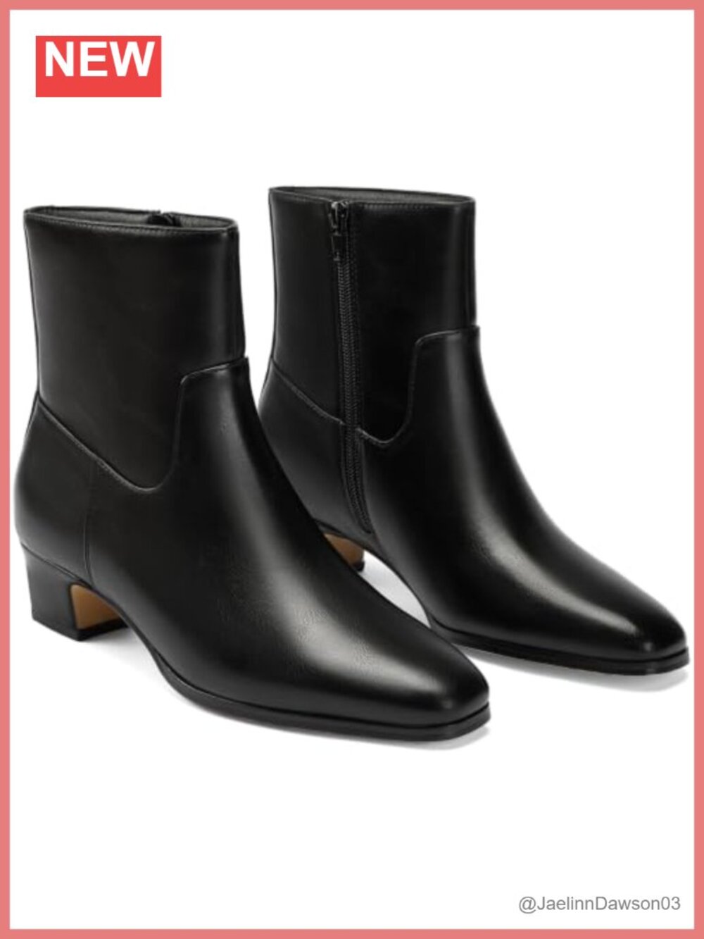 Wide Width Square Toe Chunky Low Block Heel Faux Leather Ankle Boots